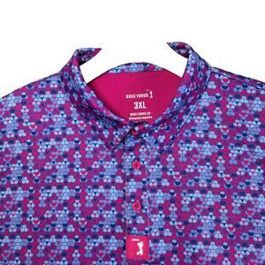 Bogey Bros Polo Shirt Mens 3XL Purple Golf Preppy Graphic Print Stretch Summer